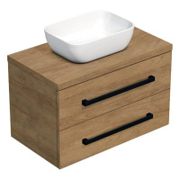 Koupelnová skříňka s černou úchytkou a krycí deskou SAT Cube Way 80x71x46 cm dub Hickory mat CUB