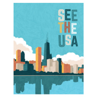 Ilustrace USA travel poster design template. Chicago, teddyandmia, 30x40 cm