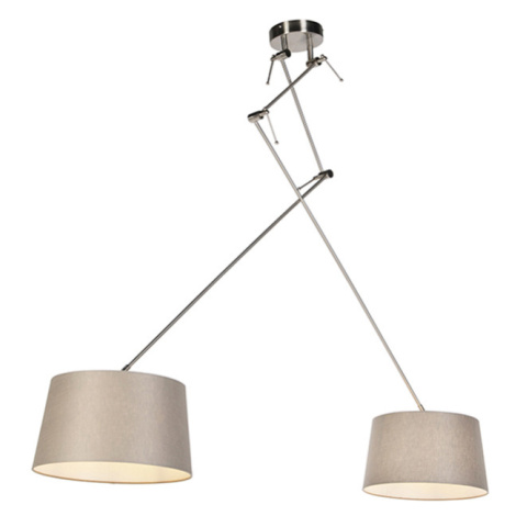 Ověsné svítidlo ocelové stmavě béžovými lněnými stíny 35 cm 2-světlo - Blitz QAZQA