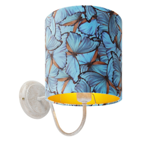Klasická nástěnná lampa bílá s odstínem sametového motýla - Matt QAZQA