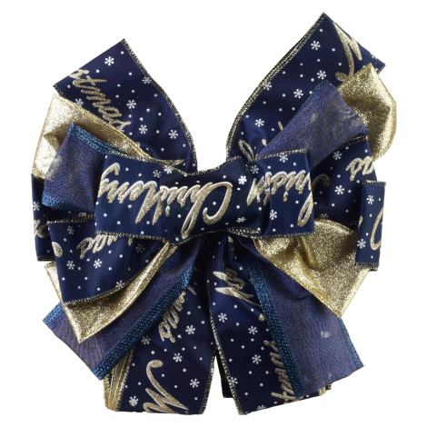 Mondex Vánoční dekorativní mašle Santa Lila 32x130 cm modro-zlatá s nápisem Merry Christmas