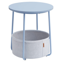 VASAGLE Kulatý odkládací stolek s textilním košem modrý