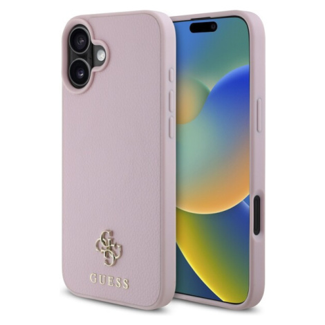 Guess PU Grained 4G Small Metal Logo MagSafe kryt iPhone 16 Plus růžový