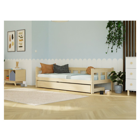 Benlemi Dřevěná jednolůžková postel FENCE 4v1 se zábranou a úložným šuplíkem Zvolte barvu: Námoř