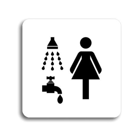 Accept Piktogram "sprcha, umývárna ženy" (80 × 80 mm) (bílá tabulka - černý tisk bez rámečku)