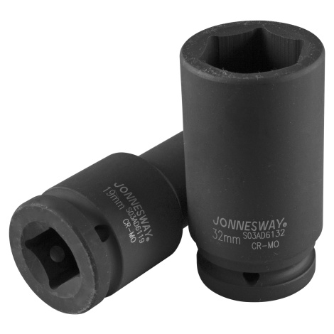 Nástrčné hlavice úderové, prodloužené, 3/4", 6-hranné, velikosti 17-50 mm - JONNESWAY Velikost: 