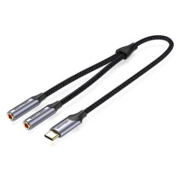 Vention USB-C Male to Dual 3.5MM Jack Earphone Adapter 0.3M Gray Aluminum Alloy Type