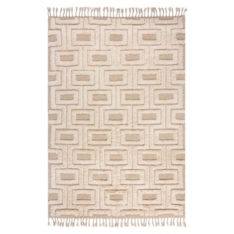 Béžový/krémový ručně tkaný vlněný koberec 160x230 cm Greek Key – Flair Rugs