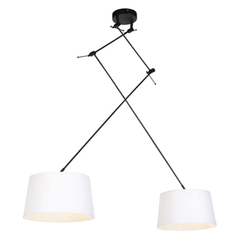 Závěsná lampa s lněnými odstíny bílé 35 cm - Blitz II černá QAZQA