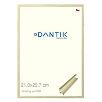 DANTIK rámeček 21 × 29,7, ALU profil 7001 zlatý lesklý alternativa sklo čiré