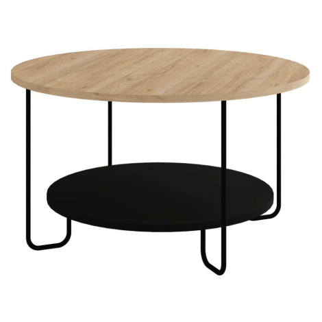 Kulatý konferenční stolek s deskou v dubovém dekoru v černo-přírodní barvě ø 80 cm Tonka – Marck Marckeric