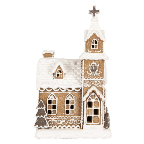 Hnědá vánoční dekorace perníkový domeček kostelík Anijs – 14x12x24 cm Clayre & Eef