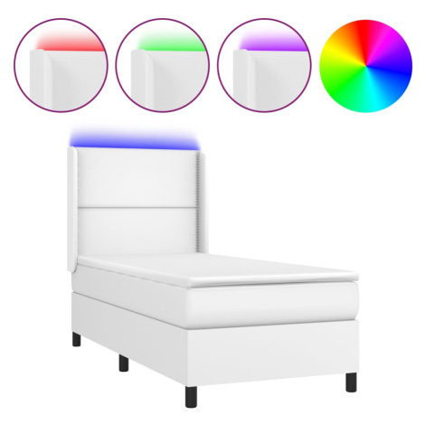 vidaXL Box spring postel s matrací a LED bílá 100x200 cm umělá kůže