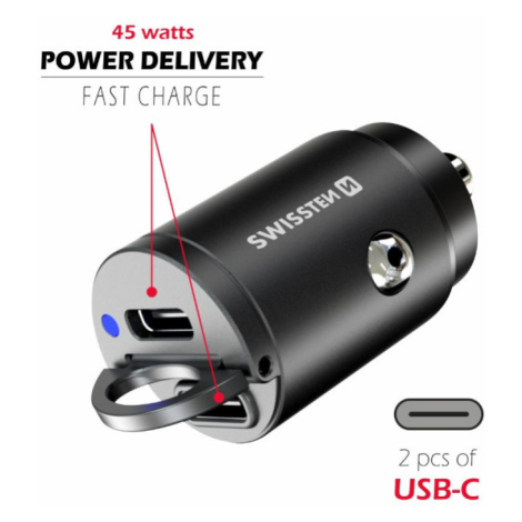 USB-C adaptér 2x (Power Delivery 45W, černý) Swissten