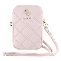 Guess PU Quilted 4G Metal Logo Taška na Telefon se Zipem Pink