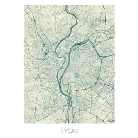 Mapa Lyon, Hubert Roguski, 30 × 40 cm