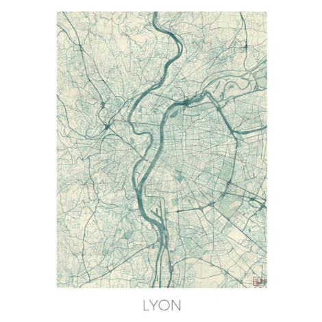 Mapa Lyon, Hubert Roguski, 30x40 cm