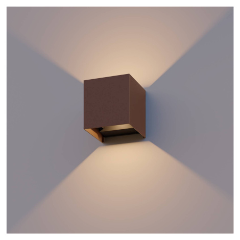 Calex Venkovní nástěnná lampa Calex LED Cube, nahoru/dolů, výška 10 cm, rezavě