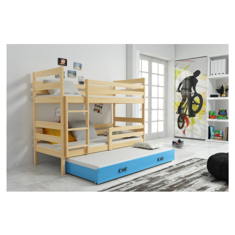 BMS Dětská patrová postel s přistýlkou Eryk 3 | borovice Barva: Borovice / modrá, Rozměr: 190 x 