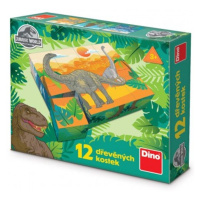Dino Kostky kubus Jurský svět dřevo 12ks v krabičce 22x18x4cm