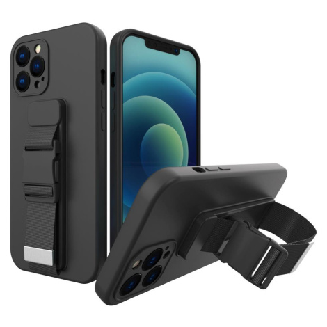Silikonové pouzdro Sporty s popruhem na iPhone 12 Pro 6.1" black