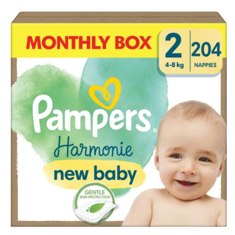 PAMPERS Plenky jednorázové Harmonie Baby vel. S 2, 204 ks, 4kg-8kg