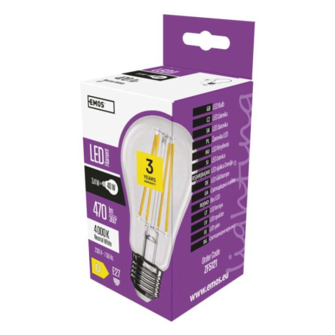 LED žárovka Filament A60 / E27 / 3,4 W (40 W) / 470 lm / neutrální bílá EMOS