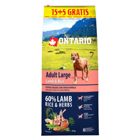 Ontario Adult Large Lamb & Rice 15+5kg zdarma