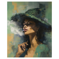 Obrazy na stěnu - Žena v klobouku s cigaretou Rozměr: 40x50 cm, Rámování: bez rámu a bez vypnutí