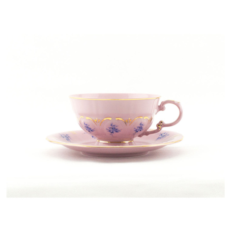 Čajový šálek s podšálkem 0,20 l, modré květiny, růžový porcelán, Leander