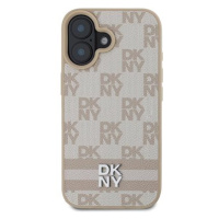 DKNY PU Leather Checkered Pattern and Stripe Zadní Kryt pro iPhone 16 Pink