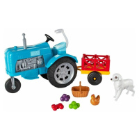 Barbie herní set farma modrý traktor, mattel gff49