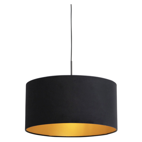 Závěsná lampa s velurovým odstínem černá se zlatem 50 cm - Combi QAZQA