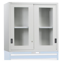 LISTA Nástavná skříň s posuvnými dveřmi, dveře s okénkem, v x š x h 1000 x 1431 x 725 mm, světle