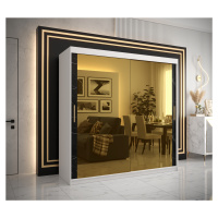 Šatní skříň Abi Golden T3 Barva korpusu: Bílá, Rozměry: 200 cm, Dveře: Černý Marmur + zlaté zrca