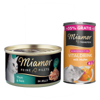 Miamor Feine Filets konzerva v želé 6 x 100 g + Miamor Vitaldrink 185 ml - světlý tuňák & rýže v