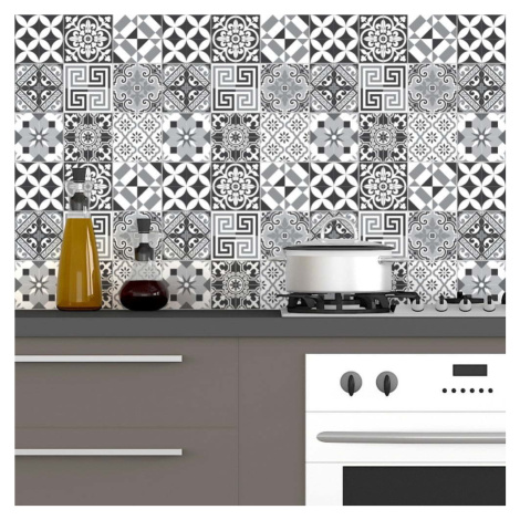 Sada 60 nástěnných samolepek Ambiance Elegant Tiles Shade of Gray, 10 x 10 cm
