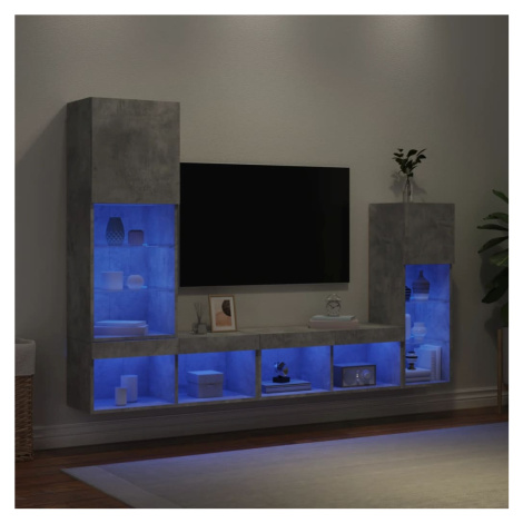 vidaXL 4dílná obývací stěna s LED betonově šedá kompozitní dřevo