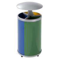 VAR Kruhová nádoba na tříděný odpad, objem 3 x 30 l, v x Ø 950 x 420 mm, se stříškou, žlutá, mod