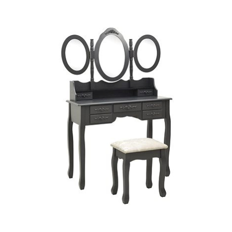 Toaletní stolek se stoličkou a 3dílné skládací zrcadlo šedý SHUMEE