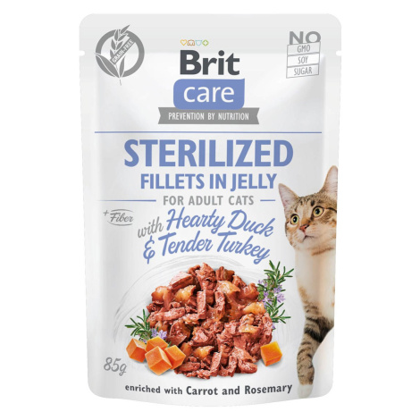 Brit Care Cat filety v želé kachna a krocan Sterilized 48 × 85 g