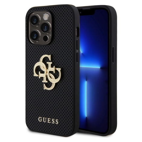 Guess PU Perforated 4G Glitter Metal Logo kryt iPhone 15 Pro Max černý