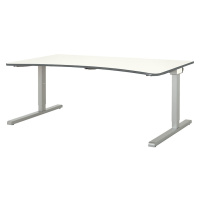 mauser Zaoblený výškově nastavitelný stůl, šířka 1800 mm, deska bílá, podstavec v hliníkové barv
