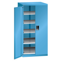 LISTA Zásuvková skříň s otočnými dveřmi, výška 1450 mm, 5 polic, nosnost 200 kg, světle modrá