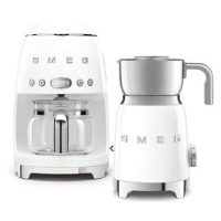 SMEG 50's Retro Style Překapávač 1,4l 10 cup bílý + Šlehač mléka 0,6l bílý