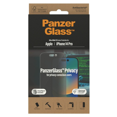 PanzerGlass™ Ultra-Wide Fit Privacy iPhone 14 Pro s instalačním rámečkem