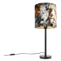 Moderní stolní lampa černá se stínidlem květiny 25 cm - Simplo