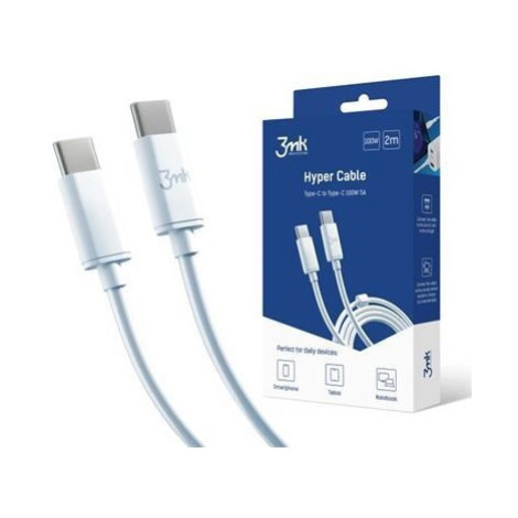 3mk Hyper Cable USB-C/USB-C datový kabel, 100W, 2m bílý