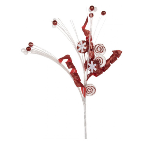 Červeno-bílá vánoční dekorace / zápich abstraktní motivy – 42 cm Clayre & Eef