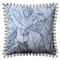 Dekoria Věra - potah na polštář ozdobné bambulky po obvodu, bílá a tmavě modrá, 45 x 45 cm, Velv